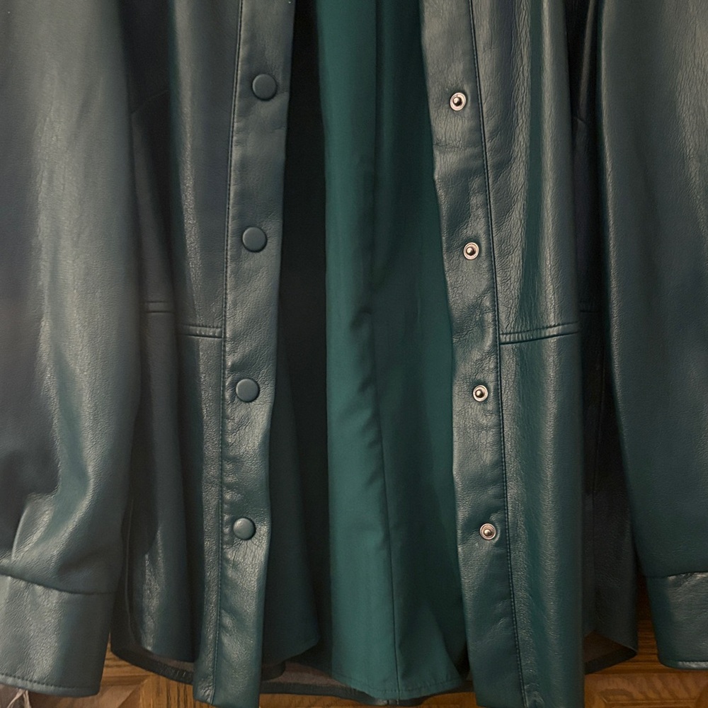 Dark Teal Faux Leather Snap Up Shacket - Picture 11 of 12